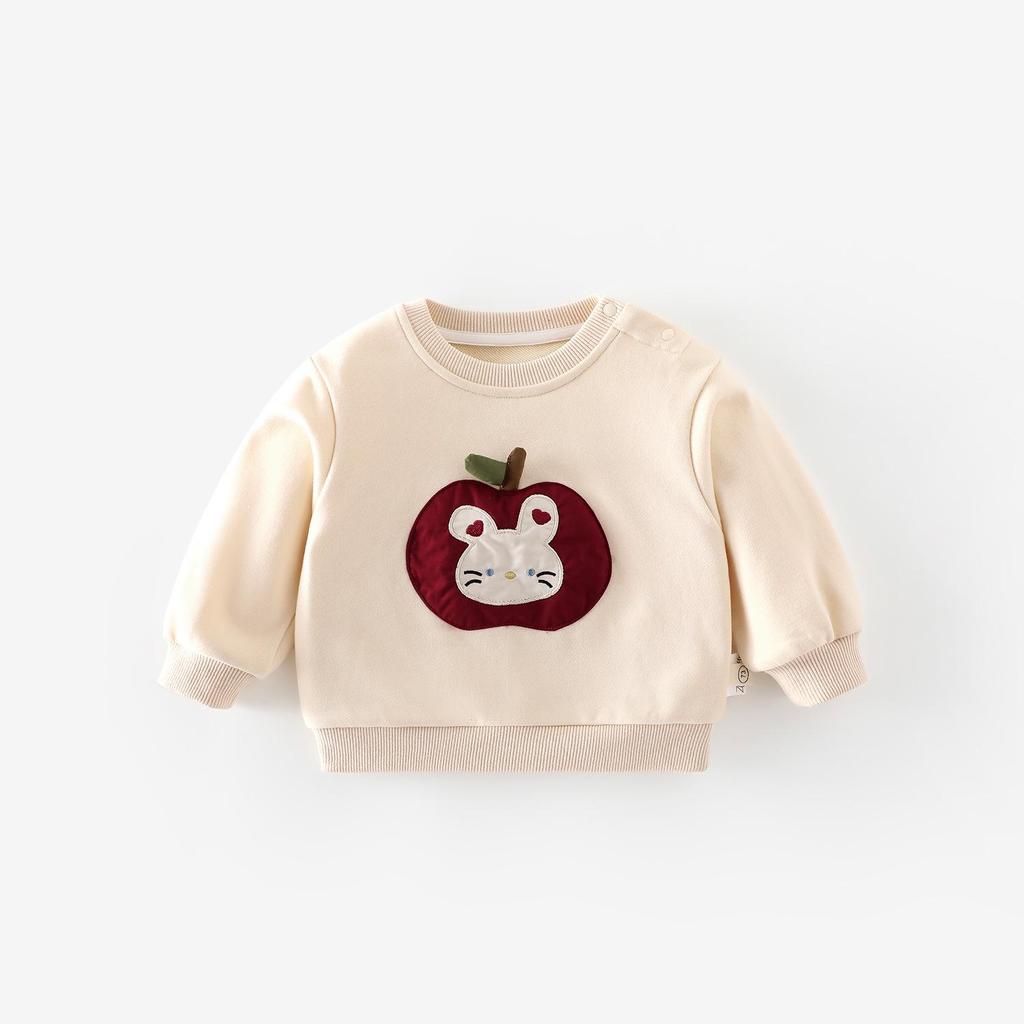 Girls' Fashionable Rabbit Applique Pullover & Apple Sweatpants Set
