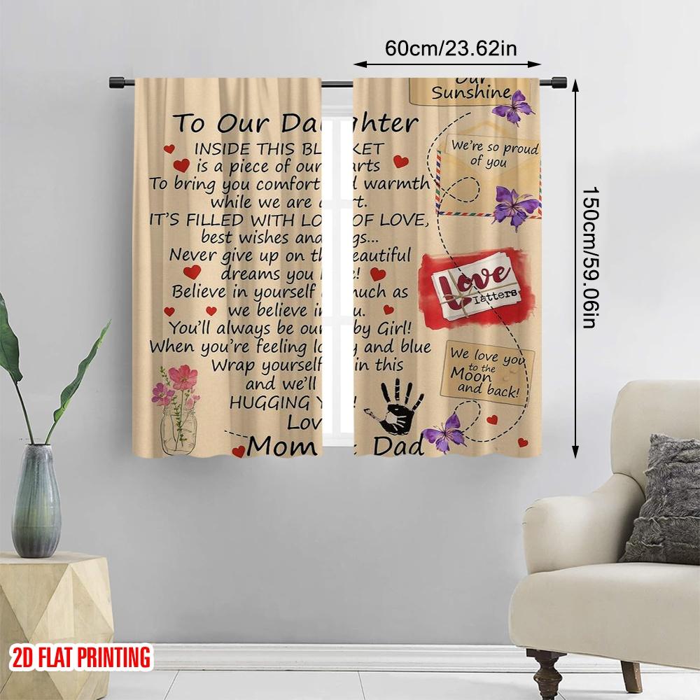 2pcs,2D Plane Printing Creative Curtains Love Letter Quilt Polyester Easy Install (without Rod) Art Deco Festive Perfect for