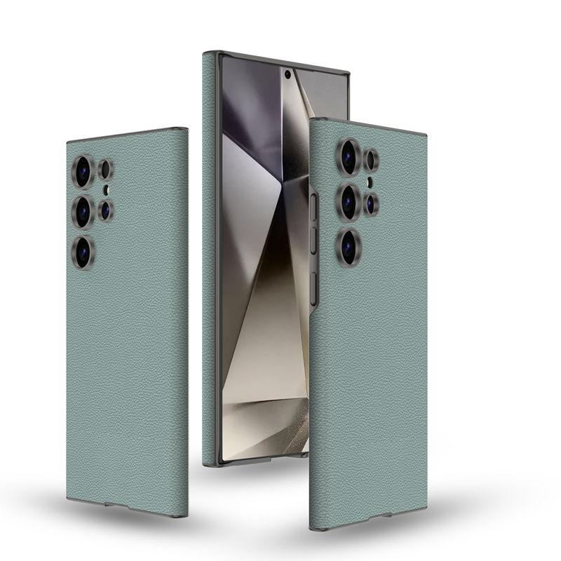 Plain Leather Phone Case for Samsung S24ultra-Drop-Resistant Silicone Plain Leather Protective Cover Frosted Shell High-End Business