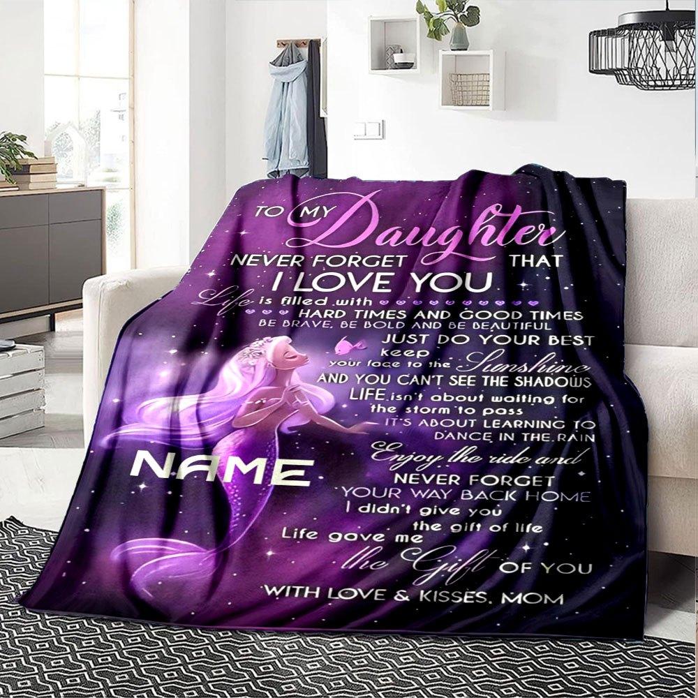 Mermaid Daughter Love Lightweight Personalized Blanket Personalized Name Durable Comfort Suitable For Sofa Couch Office Bed Picnics Four Seasons