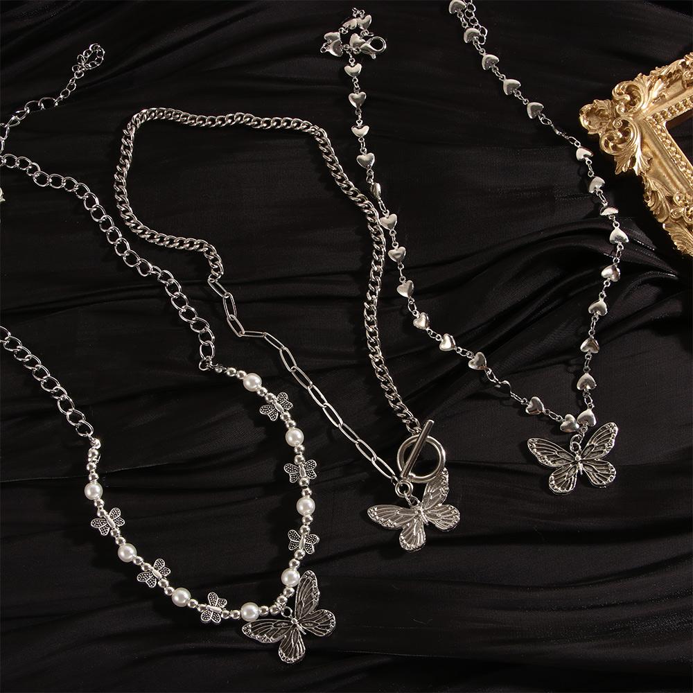 

Trendy Beads Chain Love Heart Party Jewelry Pearl Butterfly Necklace Women Choker OT Buckle Choker