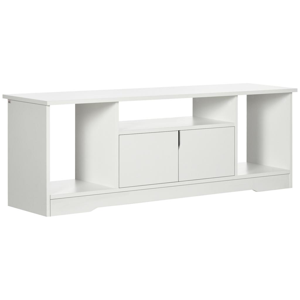 Mobile TV Panca TV Design Contemporaneo - 3 Scomparti Aperti, Armadietto a Doppia Porta - Dim. 120L x 30P x 41A cm - Truciolato Bianco