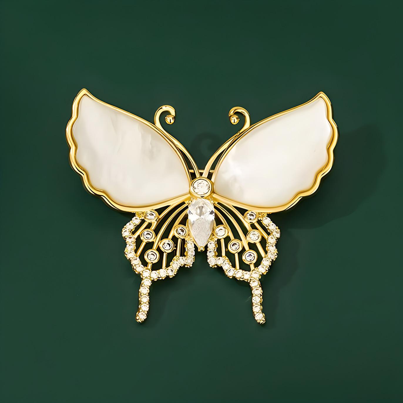 

Брошь Xiaoxiangfeng «Ракушка и бабочка», Изысканная женская брошь из имитации ракушки высокого класса с нишевым дизайном белый