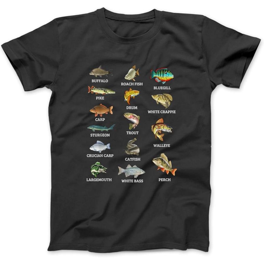 

Types of Freshwater Fish Species Fishing Fisherman Anglers T-Shirt WTE Mens Womens Unisex Longsleeve Tanktop, Hoodie Black XXXXXL різнокольоровий