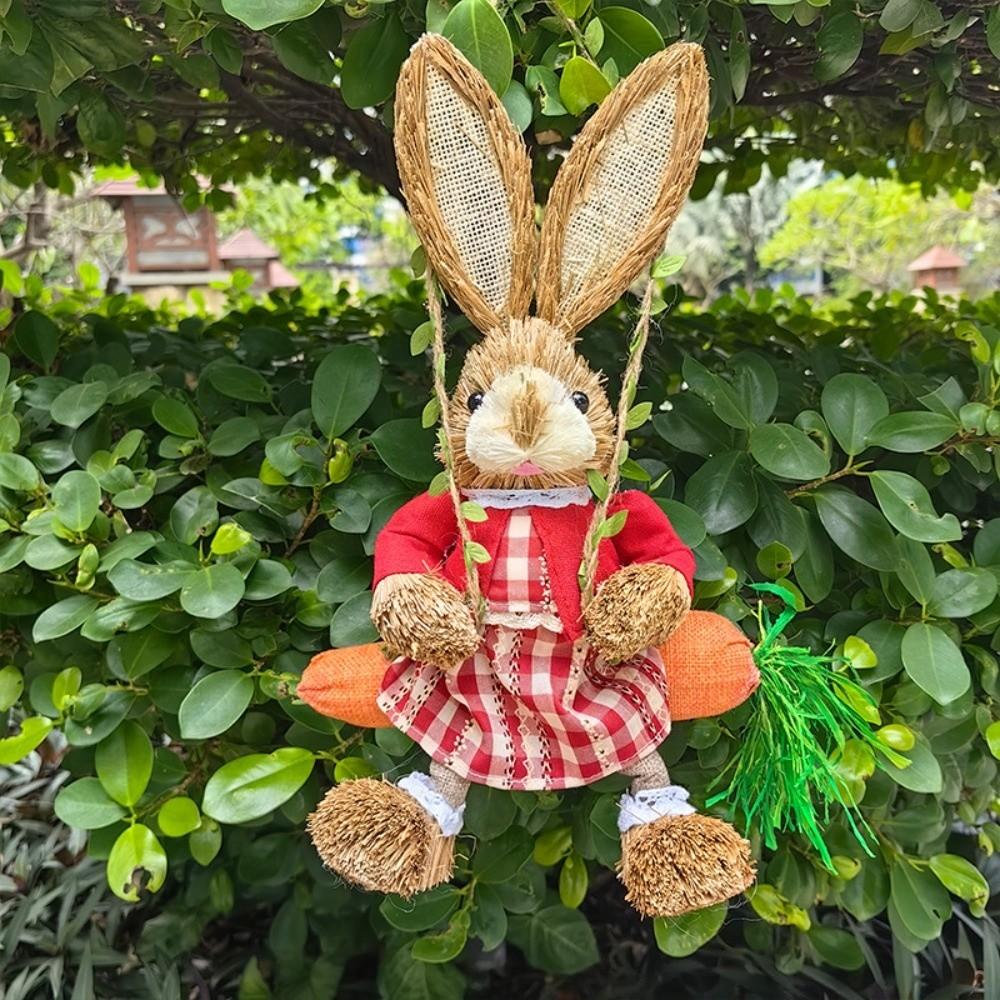 

Cartoon Carrot Swing 35cm Hanging Rabbit Statue Woven Straw Rabbit Indoor Outdoor Decor Style 3