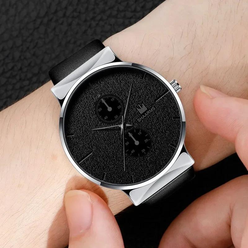 Top Luxury Men's Watches Dial Man Sports Watches Simple Black Leather Electronic Male Wrist Timepiece Gifts Fashion And Casual