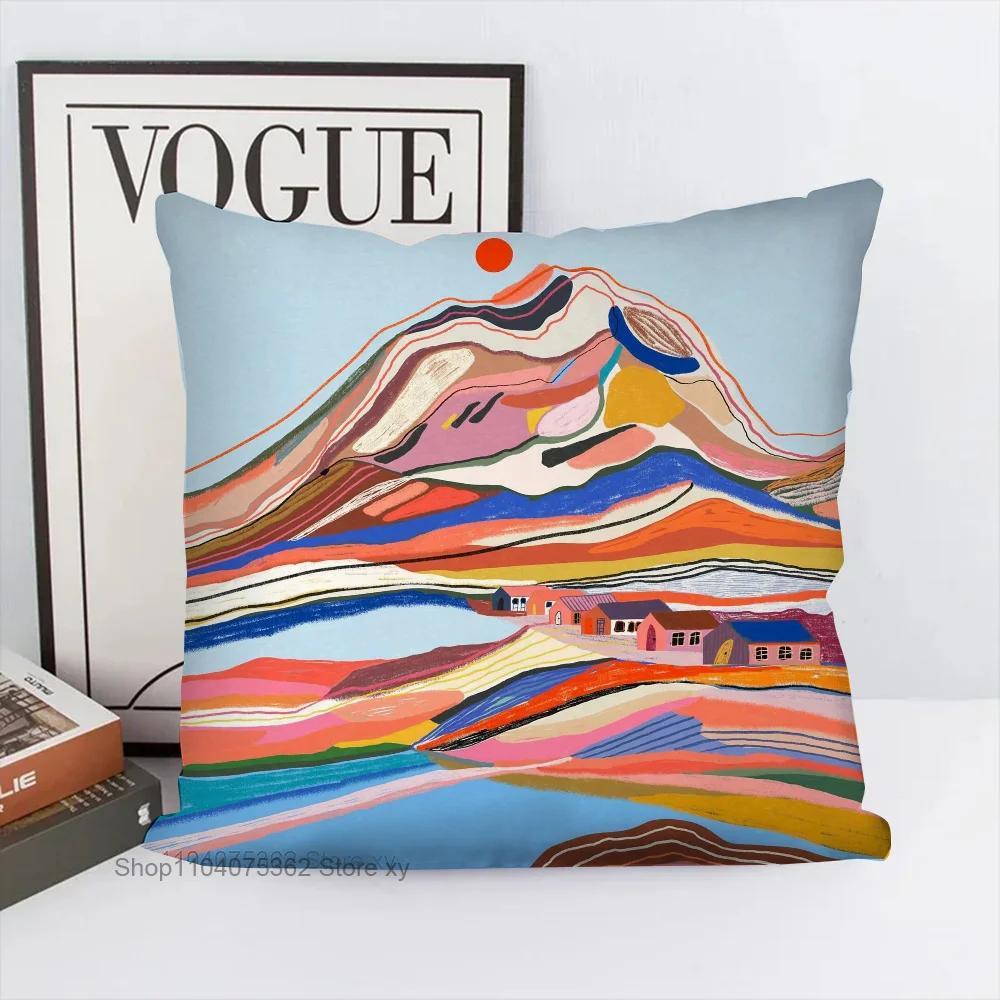 Mountain Landscape Abstract Mountain Art Pillow Case Square Pillow Bedroom Sofa Leisure Comfort Car Living Room Home Decoration