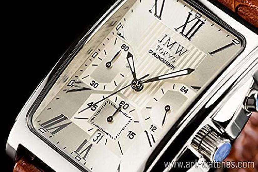 Square White Silver Square Rectangular Limited Seiko Quartz Leather Genuine Day Present To 300 Pieces JMW TOKYOMen's Watch, & Brown, Chronograph,