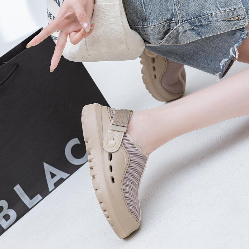 GG * Thick-soled Heightening Hole Shoes Women's 2025 Summer New Outer Wear Beach Shoes Women's Shoes Breathable and Lightweight Velcro