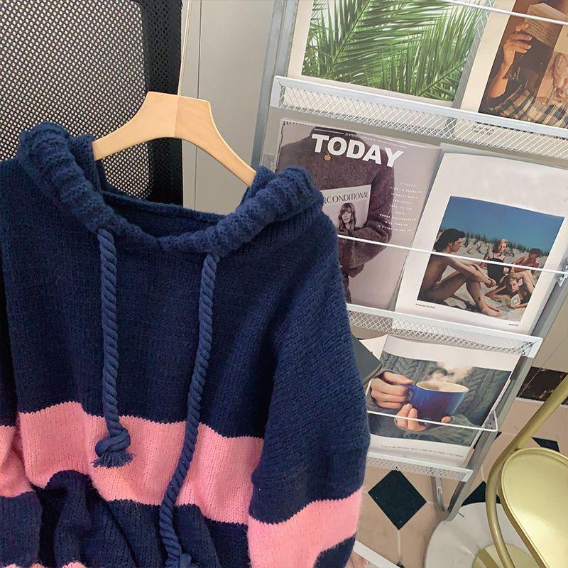 Korean Loose Hooded Sweater for Women 2023 Autumn and Winter Westernization Age Reducing Mid Length Sweater Pullover Female Tops