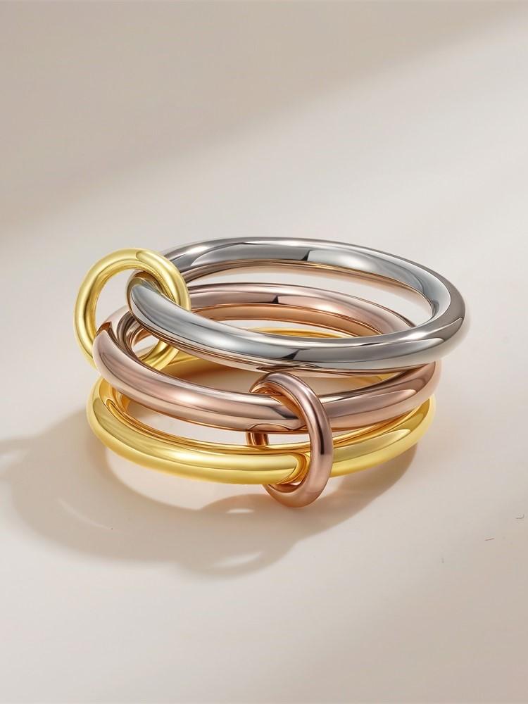Luxury Gold Plated Cubic Zirconia Multilayer Rings Set for Women Mixed Color Stackable Finger Jewelry