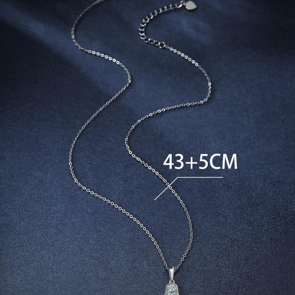 Fatima's Hand Palms Full Diamond Blue Eyes Necklace Full Diamond Pendant Design Sense Clavicle Chain Trendy Jewelry