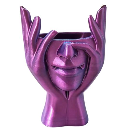 Contemporary Desk Accessory for Friends 3D Printed Face Vase, Face-Holding Pen Holder Art Decor, Creative Makeup Brush Modern Minimalist Home