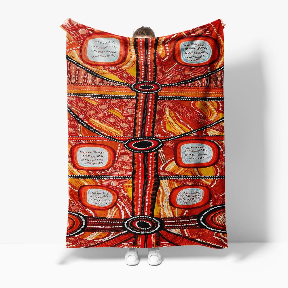 Vibrant Tribal Aboriginal Print Blanket Throw Soft Fleece Warm Cozy Bed Sofa Decorative Throw Blanket 75x100cm