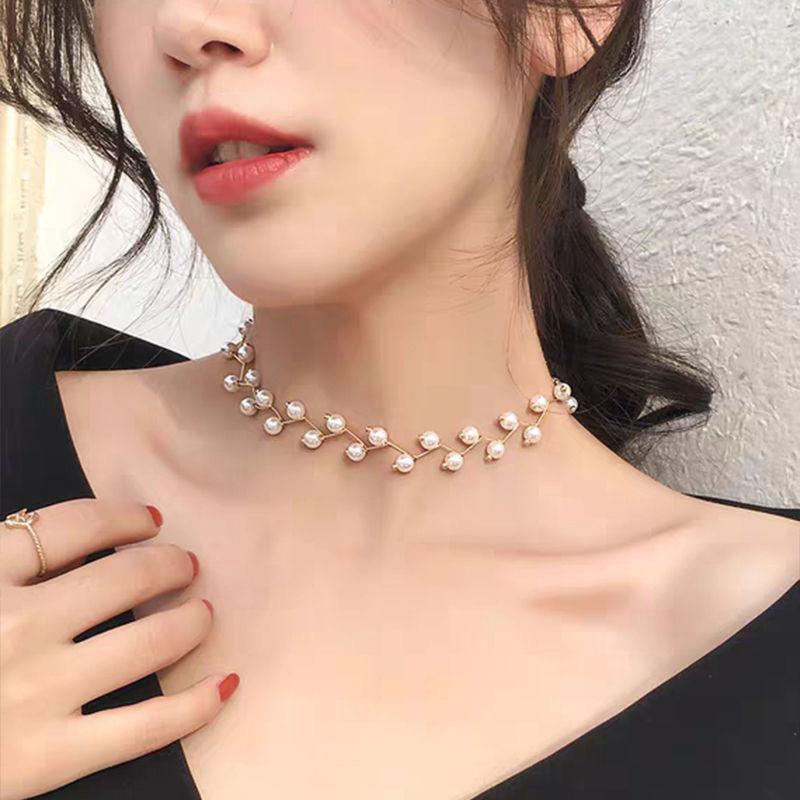 Korean Version Gypsy Star Necklace Female Light Luxury Sweet Fairy Branch Pearl Collarbone Chain Short Neck Chain Choker Accessories