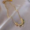 Collana a Maglia Scatolata in Acciaio Inossidabile Placcato Oro con Perline Multi-Colore in Zirconia Cubica