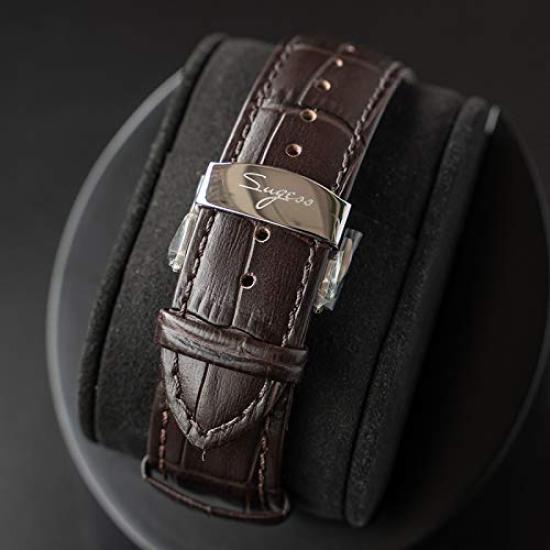 SUGESS Men's Analogue Moon Phase Chronograph Watch with Panda Dial, Luxury Leather Strap, and See-Through Back, 40mm (ST1908MGJ)