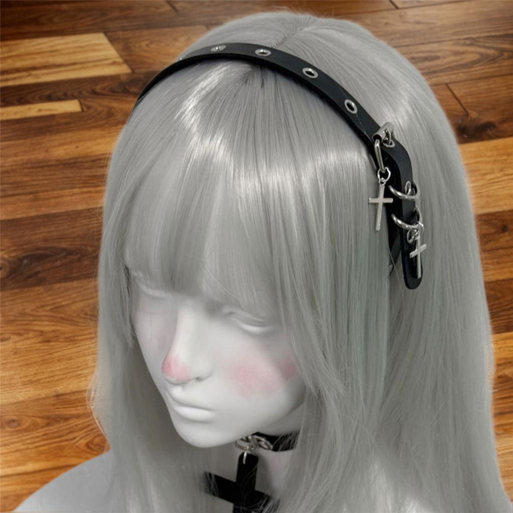 Punk Gothic Cross Design Leather Headband For Women Daily Use Cosplay Y2K Fashion