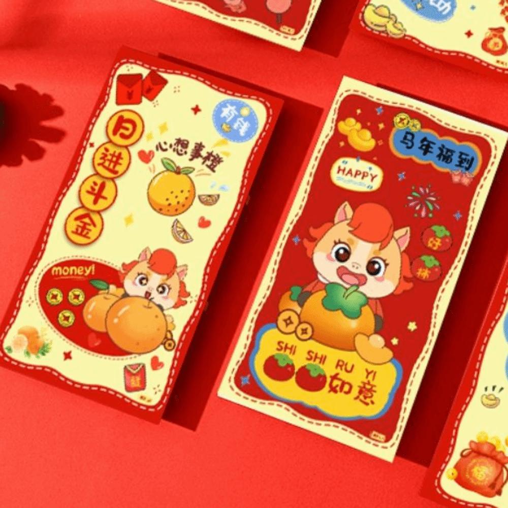 6pcs Cartoon 2026 New Year Red Envelope Chinese Style Lucky Money Pockets  Lunar Year Celebration