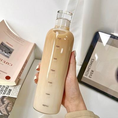500/650 ml průhledná velkokapacitní skleněná láhev s víkem časového ukazatele voda nápoje na mléko džus Čaj káva Jednoduchý šálek Sport