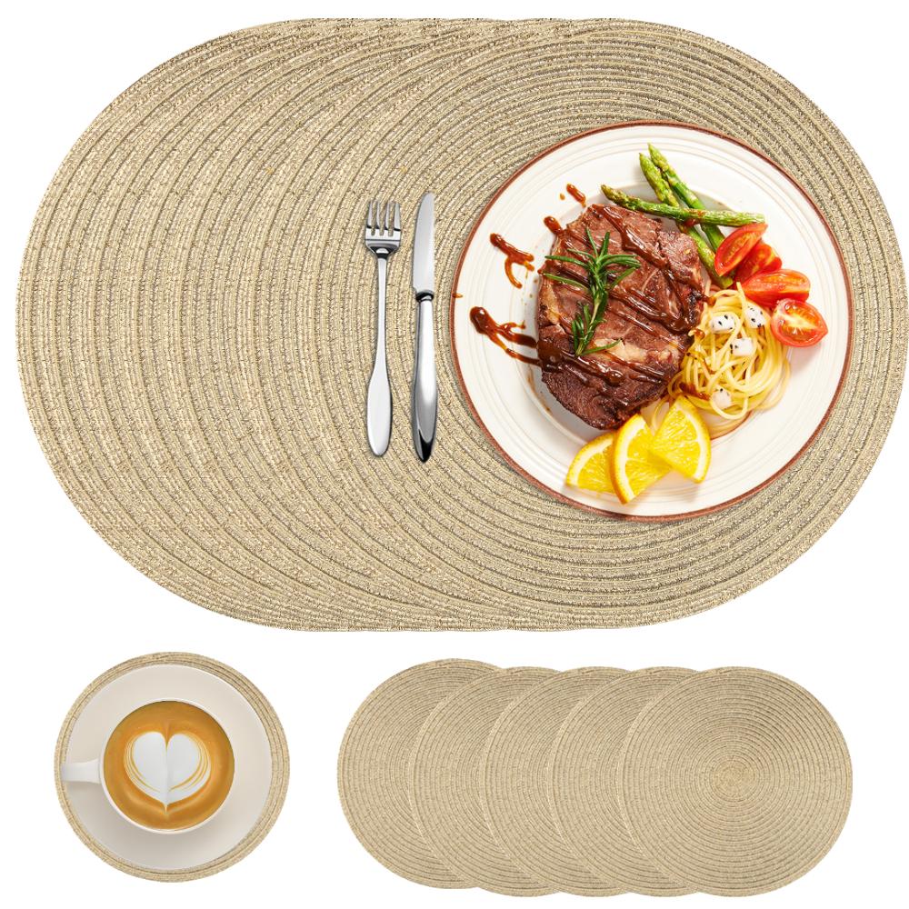 Round Placemats and Coasters Set of 6 Christmas Placemats Washable Placemats 34/38cm Woven Placemats Christmas Round Placemats