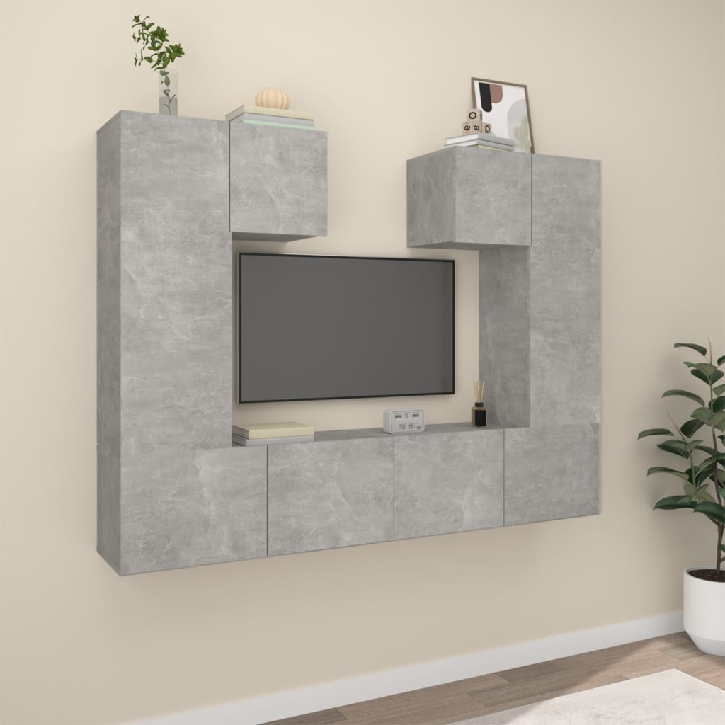 6 piece TV cabinet set concrete grey particleboard