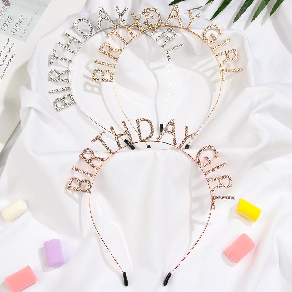 Sweet Rhinestone Metal Alloy Birthday Party Tiara Princess Crown Birthday Girl Headband Hair Hoop