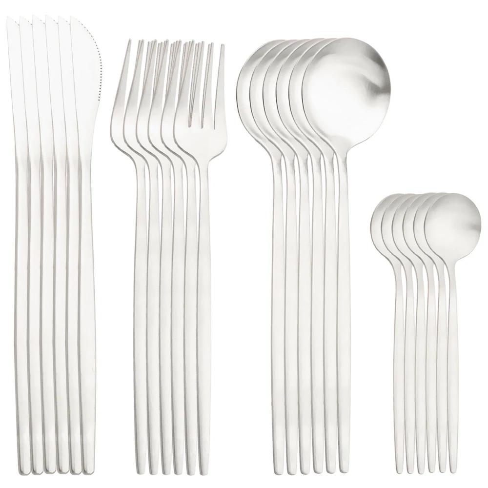 

24pcs Gold Tableware Sets Stainless Steel Cutlery Knife Tea Fork Coffee Spoon Flatware Dishwasher Safe Dinner Kitchen Dinnerware срібний
