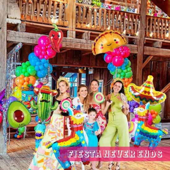 Fiesta Themed Balloon Garland Kit 150pcs Mexican Fiesta Party Decorations Arch With Cactus Llama Taco Avocado Chili Pepper Mylar Balloons for