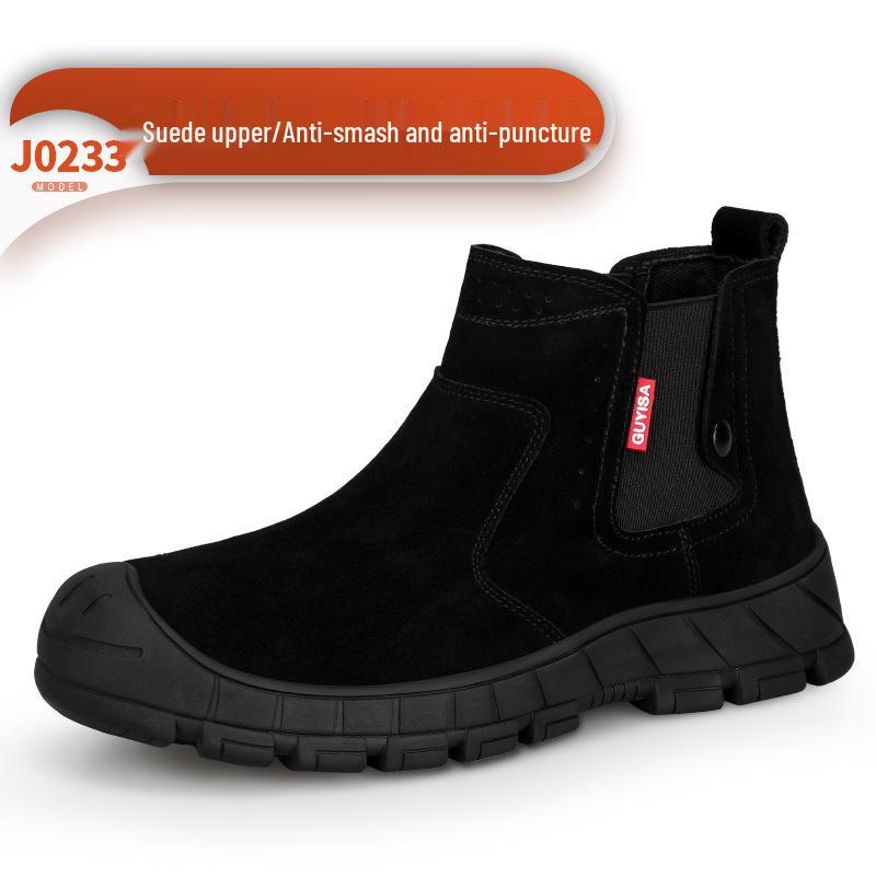 Men's Steel Toe Slip-On Suede Safety Shoes - Anti-Smash, Anti-Puncture, Ideal for Summer Welders