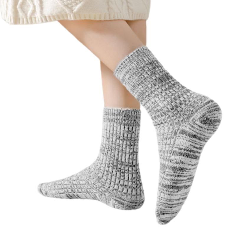 Women Casual Faux Wool Ribbed Knit Crew Socks Winter Thermal Warm Thickened Middle Tube Socks Home Slipper Socks Hosiery