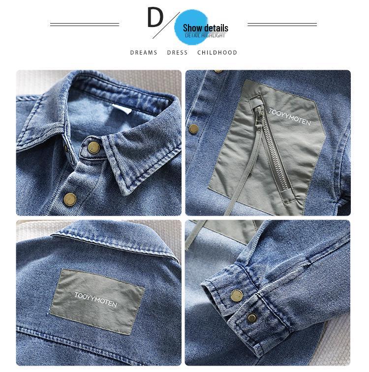 Trendig denimkofta för pojkar: Långärmad, Nedvikt krage, Höst 2025 Mode för barn