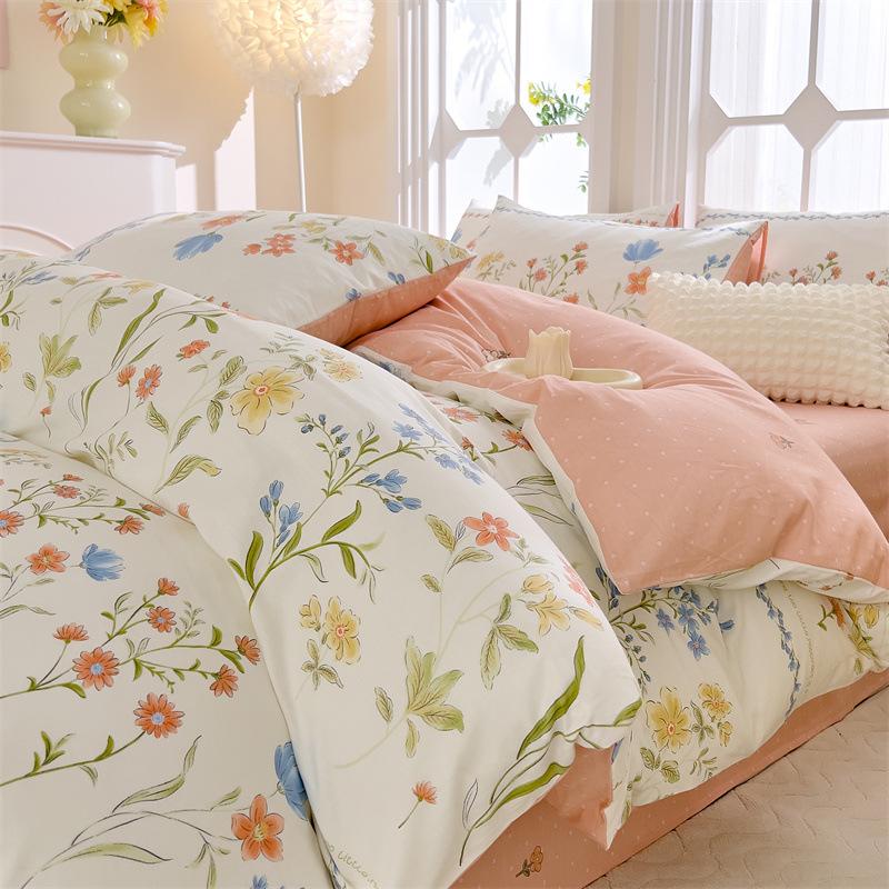 Bedding Four-piece Set, Cotton Pure Cotton Floral Quilt Cover, Bed Sheet Dormitory Three-piece Set