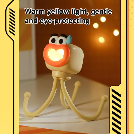 Cartoon Octopus Desk Lamp with Phone Stand Warm Glow Night Light DIY Poseable Decor Unique Funny Gift for Kids Adults