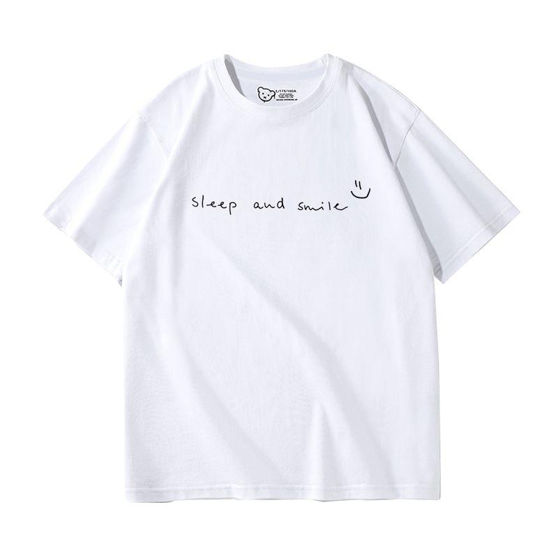 

Sleep and Smile Niche Design Short-Sleeved T-shirt for Women plus Size Half Sleeve White M