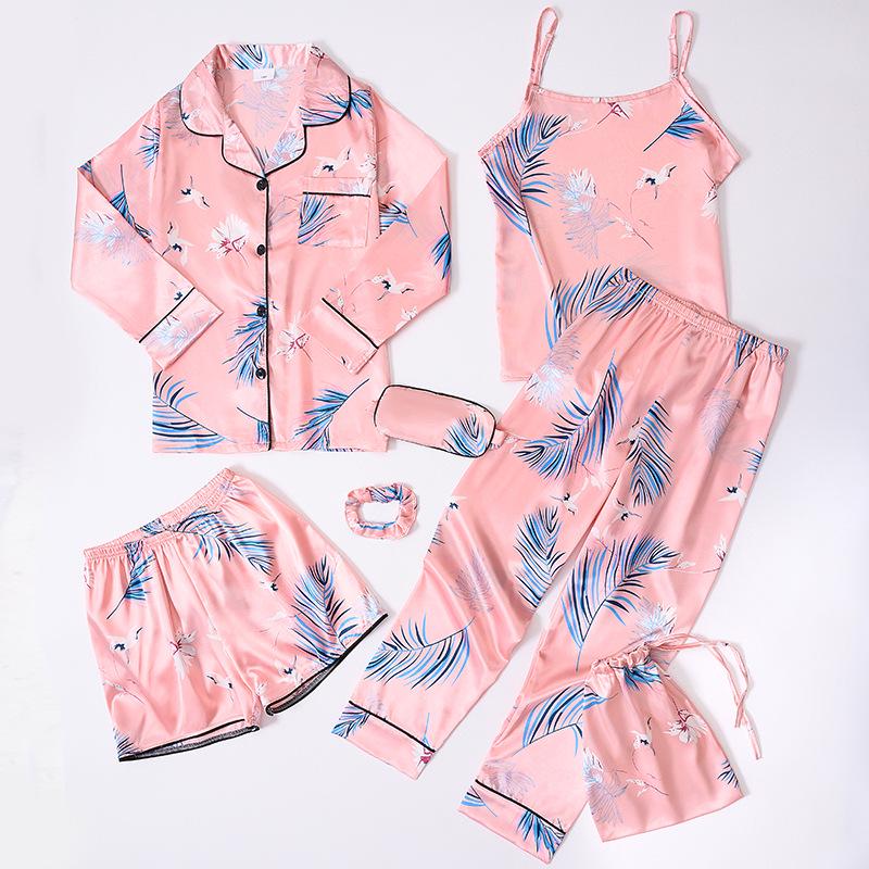 2025 Kinder Vier Jahreszeiten Tragbarer Seiden Pyjama 7-teiliges Set