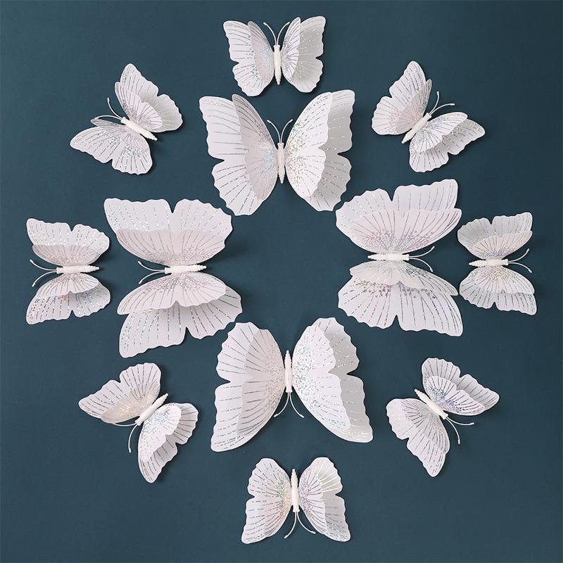 Neue 12 Stück Doppelschicht 3D Schmetterling Wandaufkleber Heimzimmer Dekor Schmetterlinge für Hochzeitsdekoration Magnet Kühlschrankaufkleber