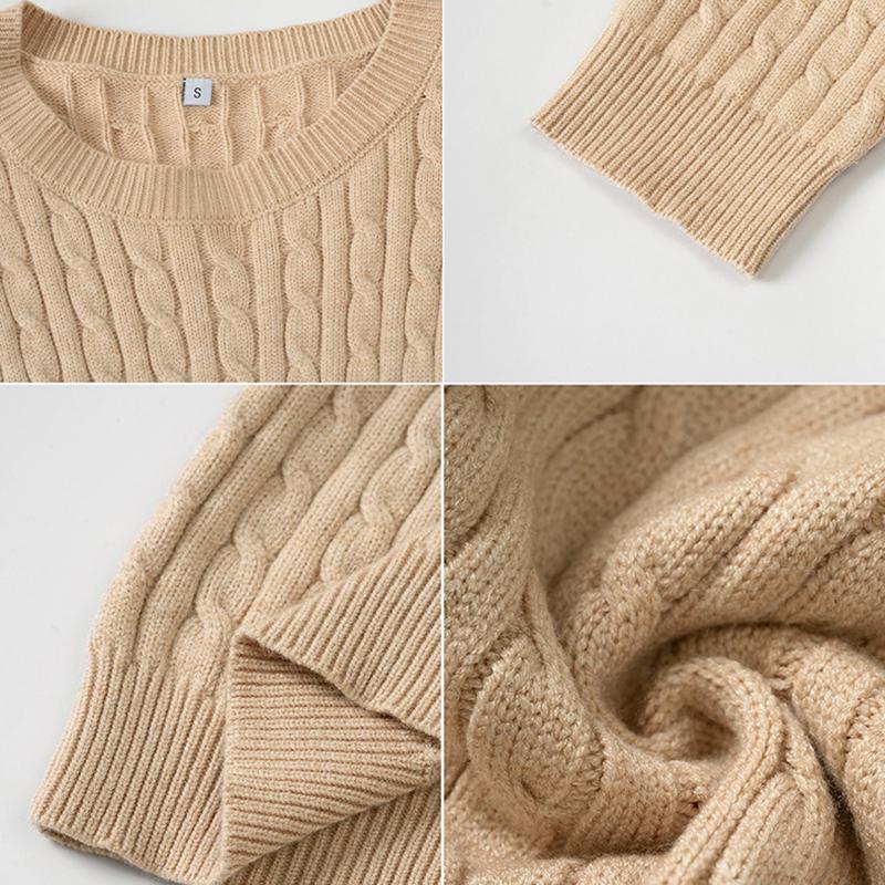 Ladies Autumn Winter Long Sleeve Round Collar Wardrobe Staple Solid Color Versatile Pullover Warm Knitted Sweater Knitwear Top