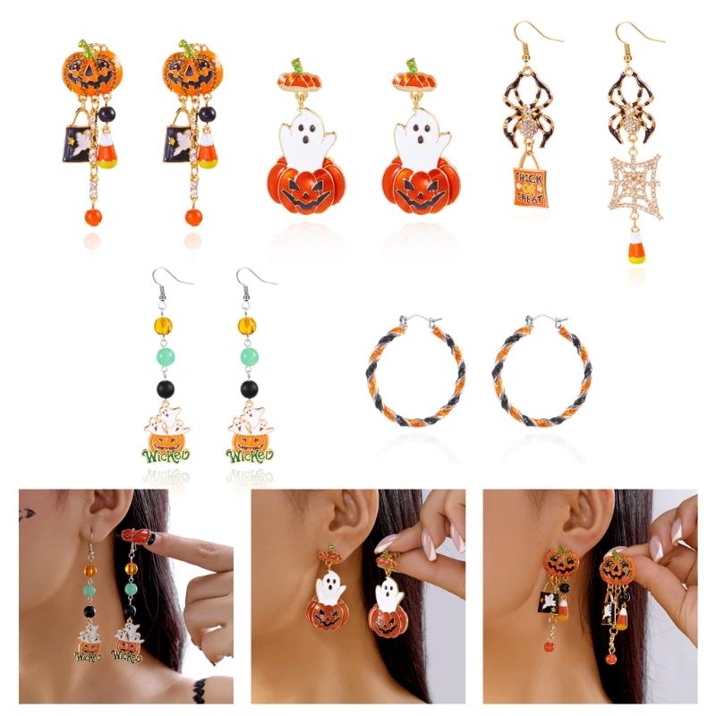Orecchini Pendenti Asimmetrici Festivi a Zucca Comodo Accessorio per le Feste Perfetto per le Riunioni di Halloween