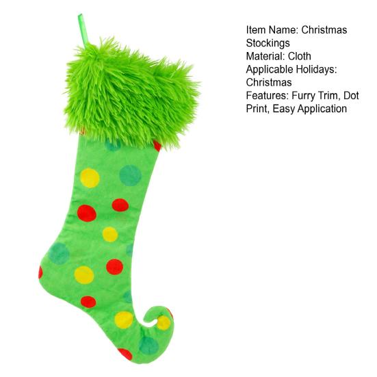 Green Christmas Stockings Faux Fur Xmas Hanging Treat Bag Candy Pouch Holder Festive Atmosphere Decoration