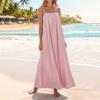 Women's Long Dress Sling Linen Sun Dress Casual Beach Holiday Long Dress
