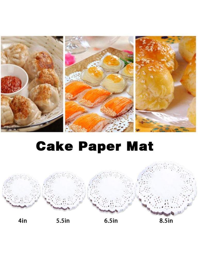 YUHAI Spitzenpapier, 100 Blatt, Runde Untersetzer, Deckchen, Süßigkeiten, Kuchen, Geschenkpapier, Ölabsorbierendes Papier, Fettabweisendes Papier, Spitzenpapier, Rund