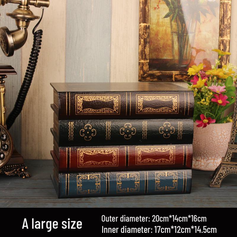 European Retro Faux Book Storage Box and Figurines for Office Decor