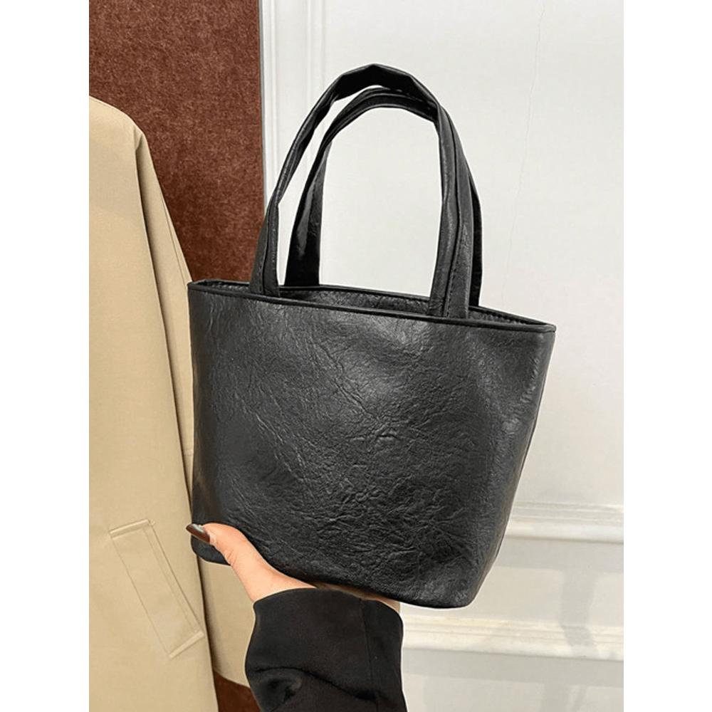 Solid Color PU Fabric Small Tote Bag, Vegetable Basket Tote Bag, Commuting Tote Bag, Office And Outdoor Snack Tote Bag, Fashionable Women