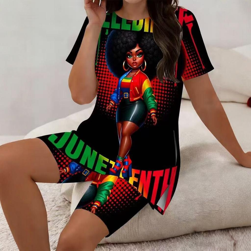 1116 New European and American Style 1D Printed Short-sleeved Shorts Set Women's Summer Casual Fashion Two-piece Set Trendy