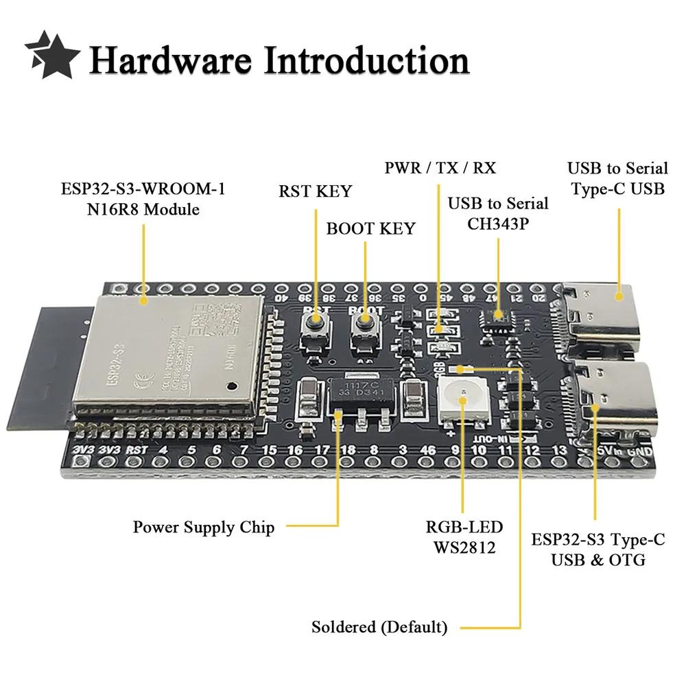 ESP32-S3 Wifi BT Modul Entwicklungsboard für Arduino IDE ESP32-S3-WROOM1 N16R8 N8R2 44Pin Typ-C 16MB Flash 8M PSRAM ESP32 S3