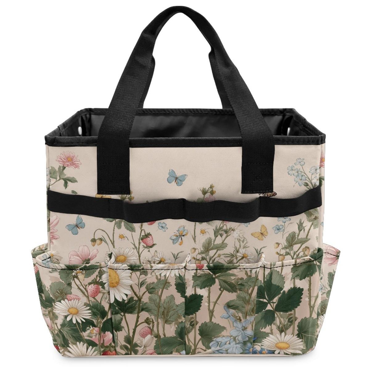 Custom Gardening Bag Pink Rose Printed Portable Garden Kit, Garden Trimming Kit