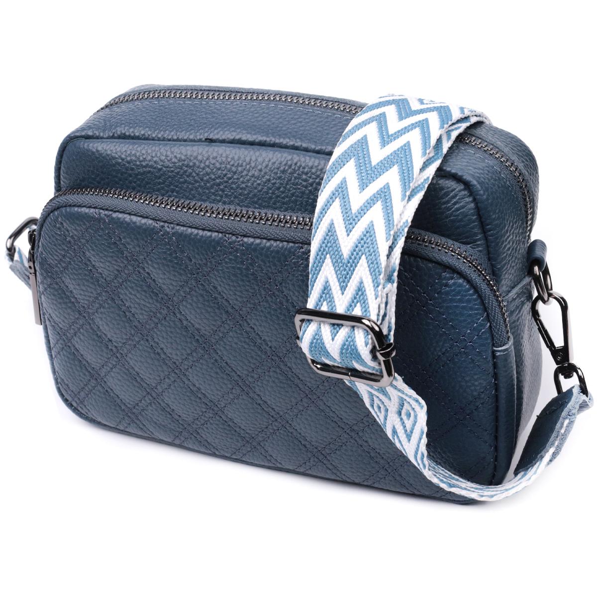 

Стильна жіноча сумка прошита ромбами на лицьовій стороні з натуральної шкіри Vintage 22636 синій