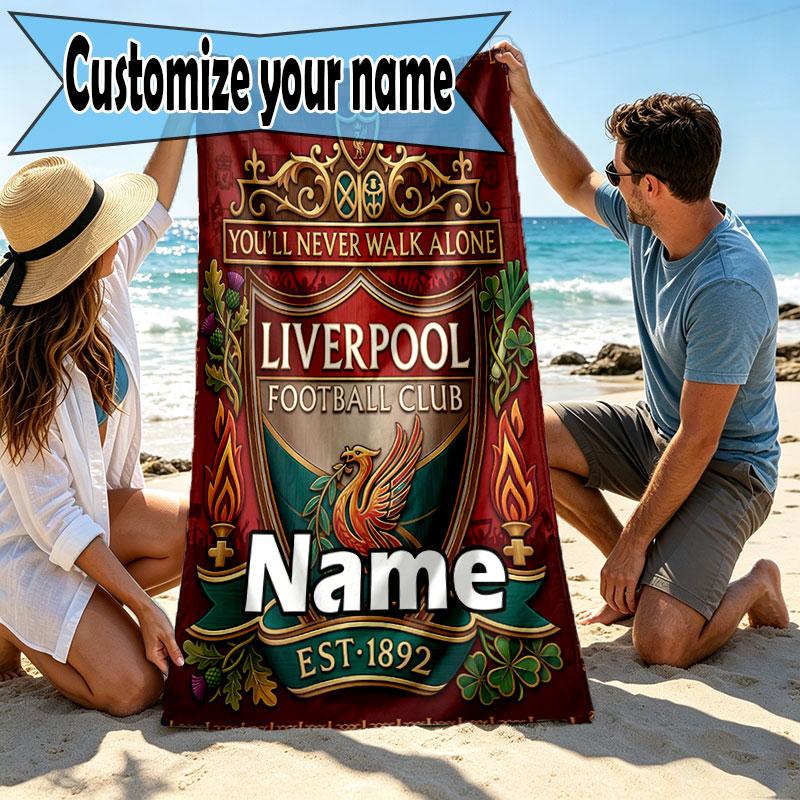 Custom Name Personalized Liverpool Football Club Print Beach Towel, for Trip Camping Beach Party Home Decor, Birthday Gift for Family & Friends