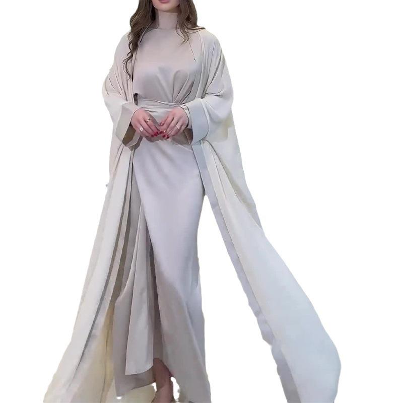 Autumn Slim Fit Round Neck High Waist Long Dress with Gentle Outerwear Three-Piece Set